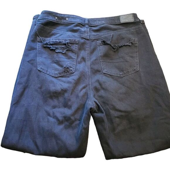 American Eagle Mom Jeans Women's 10 Black Destroyed Ripped High Rise Grunge - Picture 2 of 3